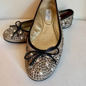 Jimmy Choo Weber Crystal Leather Ballet Flats